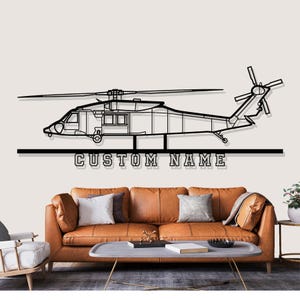 Sikorsky HH 60M Helicopter Silhouette Metal Wall Art, Custom Metal Wall Decor, Custom Helicopter Silhouette Wall Art, Custom Name Sign,Pilot