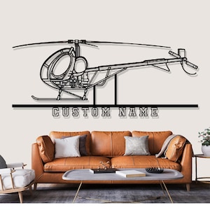 Schweizer S300 Helicopter Silhouette Metal Wall Art, Custom Metal Wall Decor, Custom Helicopter Silhouette Wall Art, Custom Name Sign, Pilot