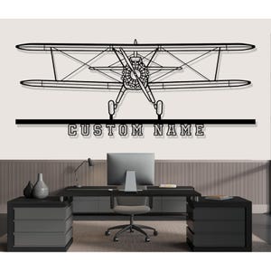 Boeing Stearman Front Airplane Silhouette Metal Wall Art, Custom Metal Wall Decor,Custom Plane Silhouette Wall Art, Custom Name Sign, Pilot