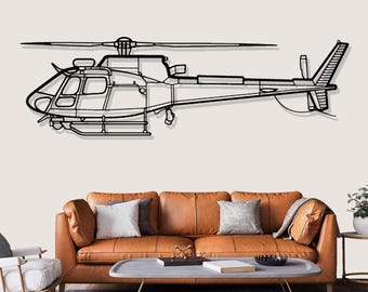 Airbus H125E Helicopter Silhouette Metal Wall Art, Pilot Gifts Decor
