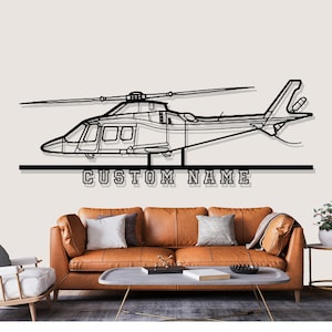 A109S Helicopter Silhouette Metal Wall Art, Custom Metal Wall Decor, Custom Helicopter Silhouette Wall Art, Custom Name Sign, Pilot Gifts