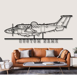 Hawker Beechcraft MC 12 EMARSS Airplane Silhouette Metal Wall Art, Custom Metal Wall Decor,Custom Plane Silhouette Wall Art,Custom Name Sign
