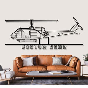 Bell UH 1 Med Huey Helicopter Silhouette Metal Wall Art, Custom Metal Wall Decor, Custom Helicopter Silhouette Wall Art, Custom Name Sign