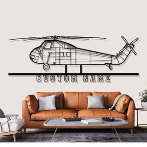 Sikorsky H 34 Helicopter Silhouette Metal Wall Art, Custom Metal Wall Decor, Custom Helicopter Silhouette Wall Art, Custom Name Sign, Pilot