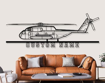 Sikorsky CH 53GS Hubschrauber Silhouette Metall Wandkunst, Benutzerdefinierte Metallwanddekor, Benutzerdefinierte Hubschrauber Silhouette Wandkunst, benutzerdefinierte Namensschild