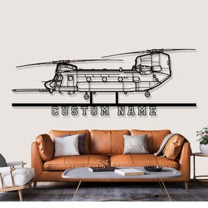 Boeing CH 47 Chinook Helicopter Silhouette Metal Wall Art, Custom Metal Wall Decor, Custom Helicopter Silhouette Wall Art, Custom Name Sign