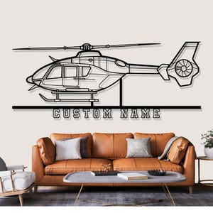 Eurocopter EC135T2 Helicopter Silhouette Metal Wall Art, Custom Metal Wall Decor, Custom Helicopter Silhouette Wall Art, Custom Name Sign