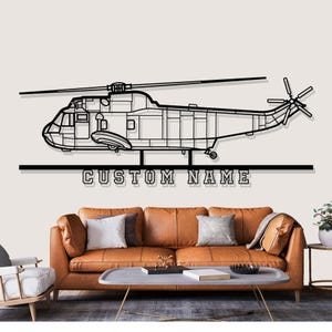 Sikorsky SH 3 Sea King Helicopter Silhouette Metal Wall Art, Custom Metal Wall Decor, Custom Helicopter Silhouette Wall Art,Custom Name Sign
