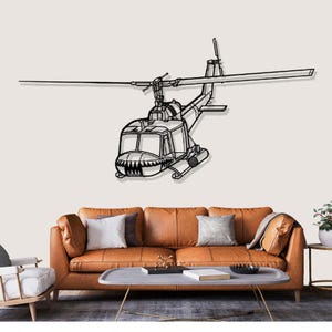 Bell UH 1 Iroquois Huey Helicopter Silhouette Metal Wall Art, Pilot Gifts Decor