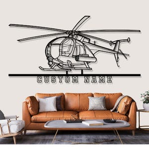 MD MH 6 Little Bird Helicopter Silhouette Metal Wall Art, Custom Metal Wall Decor, Custom Helicopter Silhouette Wall Art, Custom Name Sign