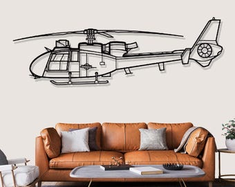Aerospatiale SA342M1 Gazelle Hubschrauber Silhouette Metall Wandkunst, Pilot Geschenke Dekor