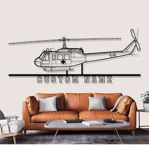Bell UH 1 Iroquois Huey Helicopter Silhouette Metal Wall Art, Custom Metal Wall Decor,Custom Helicopter Silhouette Wall Art,Custom Name Sign