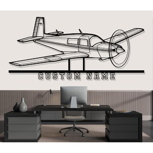 Mooney 20J Angle Airplane Silhouette Metal Wall Art, Custom Metal Wall Decor,Custom Plane Silhouette Wall Art, Custom Name Sign, Pilot Gifts