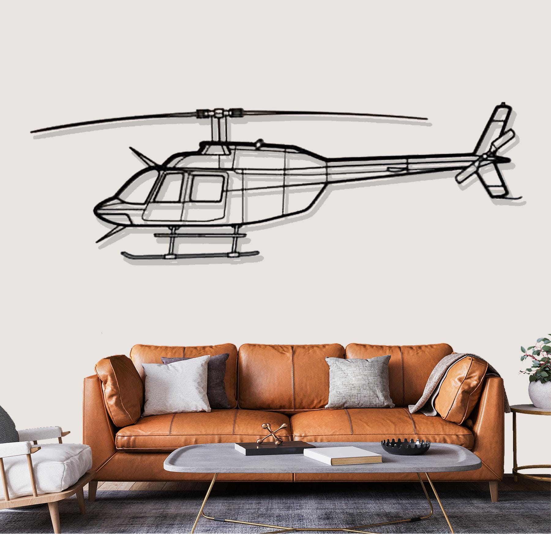 Bell 206B 3 Jetranger 3 Helicopter Silhouette Metal Wall Art