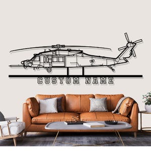 Sikorsky MH 60M DAP Helicopter Silhouette Metal Wall Art, Custom Metal Wall Decor, Custom Helicopter Silhouette Wall Art, Custom Name Sign