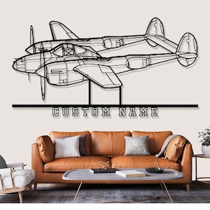 Lockheed P 38 Lightning Flugzeug Silhouette Metall Wandkunst, Benutzerdefinierte Metallwanddekor, Benutzerdefinierte Flugzeug Silhouette Wandkunst, benutzerdefinierte Namensschild
