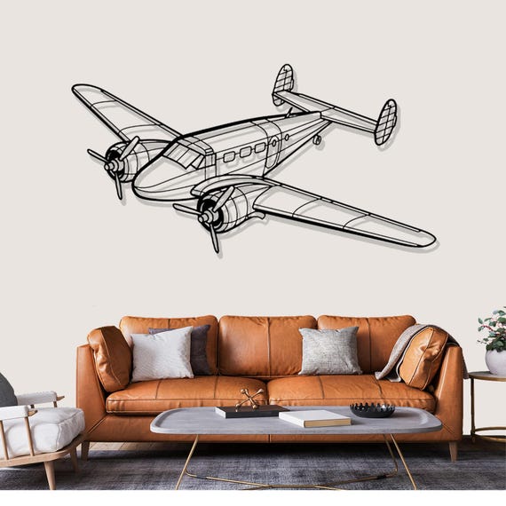 Beechcraft Model 18 Airplane Metal Wall Art, Airplane Silhouette