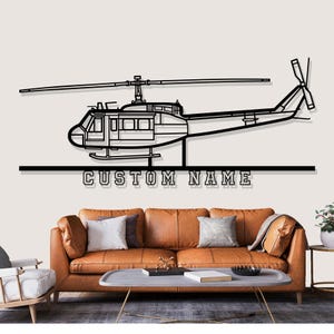 Bell UH 1 Iroquois Huey Helicopter Silhouette Metal Wall Art, Custom Metal Wall Decor,Custom Helicopter Silhouette Wall Art,Custom Name Sign