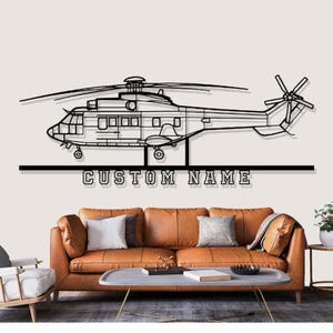 Eurocopter AS332 Puma Helicopter Silhouette Metal Wall Art, Custom Metal Wall Decor, Custom Helicopter Silhouette Wall Art, Custom Name Sign
