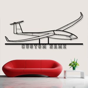 Schempp Hirth XLT zweefvliegtuig vliegtuig silhouet metalen muurkunst, aangepaste metalen wanddecoratie, aangepaste vliegtuig silhouet kunst aan de muur, aangepast naambord, piloot