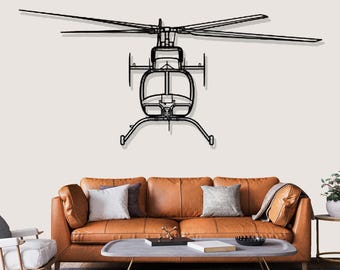 Metalowa dekoracja ścienna z sylwetką śmigłowca Bell 407, prezent dla pilota