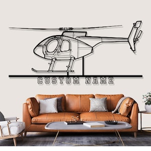 MD 500F Helicopter Silhouette Metal Wall Art, Custom Metal Wall Decor, Custom Helicopter Silhouette Wall Art, Custom Name Sign, Pilot Gifts