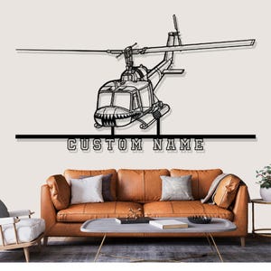 Bell UH 1 Iroquois Huey Helicopter Silhouette Metal Wall Art, Custom Metal Wall Decor,Custom Helicopter Silhouette Wall Art,Custom Name Sign