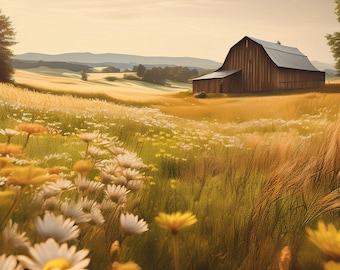Digital Print Barn in Wildflower Meadow