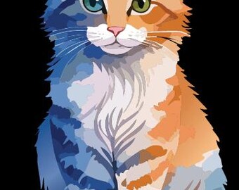 Watercolor Cat Digital Art PNG or PDF