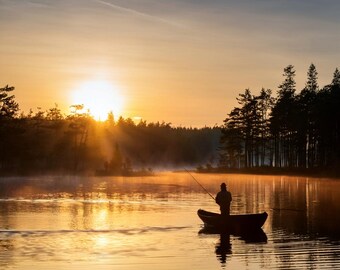 Fisherman in boat, Digital Art, Pdf Download