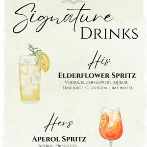 Benutzerdefinierte Signatur Cocktailkarte - Spritz Bar Schild - Hochzeits- oder Brautdusche - SCHNELLE 2-Stunden-Bearbeitung - druckbare Getränkekarte für Sie & Ihn