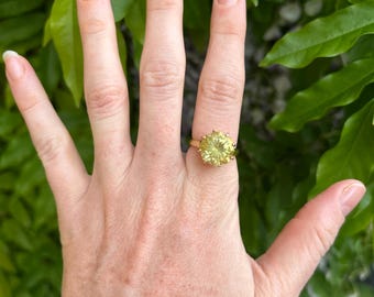 Vintage 14ct Gold Vermeil Green Quartz Ring, Size O