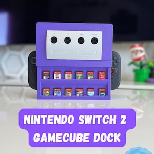 Retro Konsole Dock für Nintendo Switch 2  – Gamecube Style Halterung mit Geheimfach für 12 Spiele – Gaming Setup Deko – Wunschfarbe