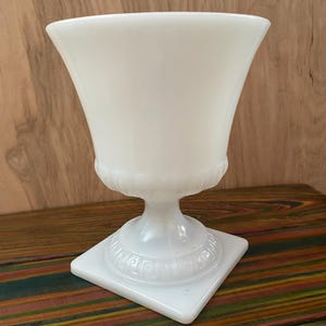 Directly Plantable Milk Glass Pedestal Planter, Vintage With Drainage Holes Thick Heavy Pot