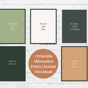 Therapist Office Wall Art Set of 5 | Printable Affirmation Quotes | Minimalist Mental Health Decor for Counseling & Therapy Spaces