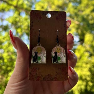 Black and White Cat Tarot Card Earrings
