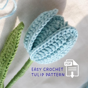 Patrón de tulipán a crochet fácil para principiantes, PDF de flor simple, proyecto floral rápido para hacer tú mismo