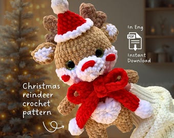 Christmas Reindeer Amigurumi Pattern | Crochet Plush Toy | Holiday PDF Tutorial