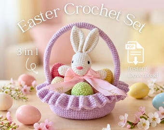 Ostern Häkelanleitung Set | Hase,Korb,Eier (PDF Download)