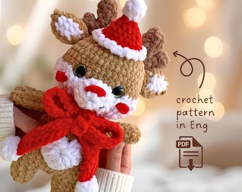 Plush Reindeer Amigurumi Pattern | Christmas Crochet PDF | Xmas Toy Tutorial