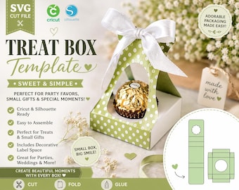 Single Chocolate Treat Box SVG Template, Open Window Stand Box Cut File Cricut Silhouette, Party Favor Box SVG with Handle, Instant Download