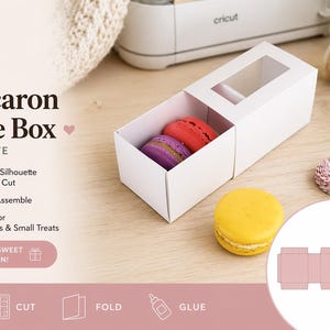 Modèle SVG macaron Slide Box, fenêtre de boîte à biscuits coupe fichier Cricut Silhouette, emballage de boîte de gâteries de boulangerie téléchargement immédiat