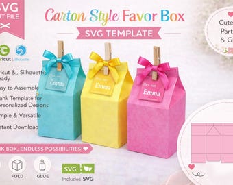 Modello SVG per scatola regalo in cartone / File Cricut per scatola del latte / Scatola per bomboniere / Confezione regalo carina / Scatola per baby shower SVG
