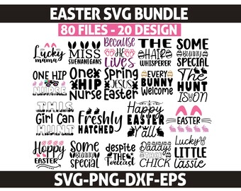 20 Easter SVG Designs, Easter Bunny Bundle, Spring SVG Bundle, Easter Quotes SVG, Cricut Easter Bundle, Silhouette Cut Files