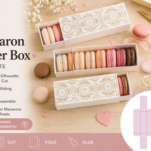 Macaron Slider Box SVG-mall, klippfil för bageriförpackning (digital nedladdning)