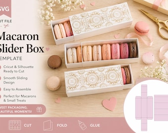 Macaron Slider Box SVG Template, Bakery Treat Packaging Cut File (Digital Download)