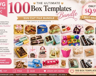 100 Box Template Bundle SVG | Gift Box SVG Bundle | Cricut Box Templates | Favor Box Svg | Treat Box Cut Files | Silhouette Cameo SVG