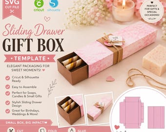 Sliding Drawer Gift Box SVG | Long Gift Box Template | Cricut Favor Box | Soap Packaging Box | Elegant Pull Out Box Cut File