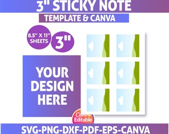 Editable Sticky Note Template: Canva Design, Printable 3"x3" (Digital Download)