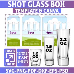 Shot Glass Box Template, Shot Glasses, Box Svg, Box Template, Shot Glass Holder Template, Gift Box Template, Canva Editable, Window Box